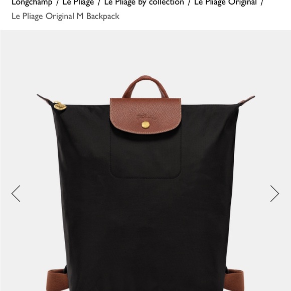 Longchamp Handbags - Longchamp Le Pliage Black Backpack with Black Leather Trim